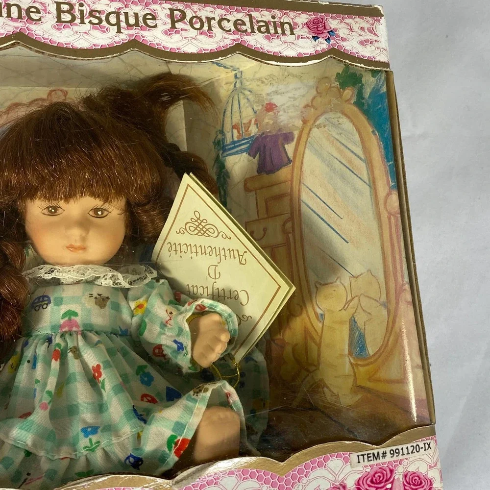 Vintage Genuine Fine Bisque Poseable Porcelain Petites Doll with Dress.